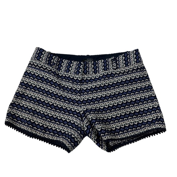 The Limited Aztec Tribal Design Women White & Blue Tweed Shorts Sz 8 Pockets - Picture 1 of 10